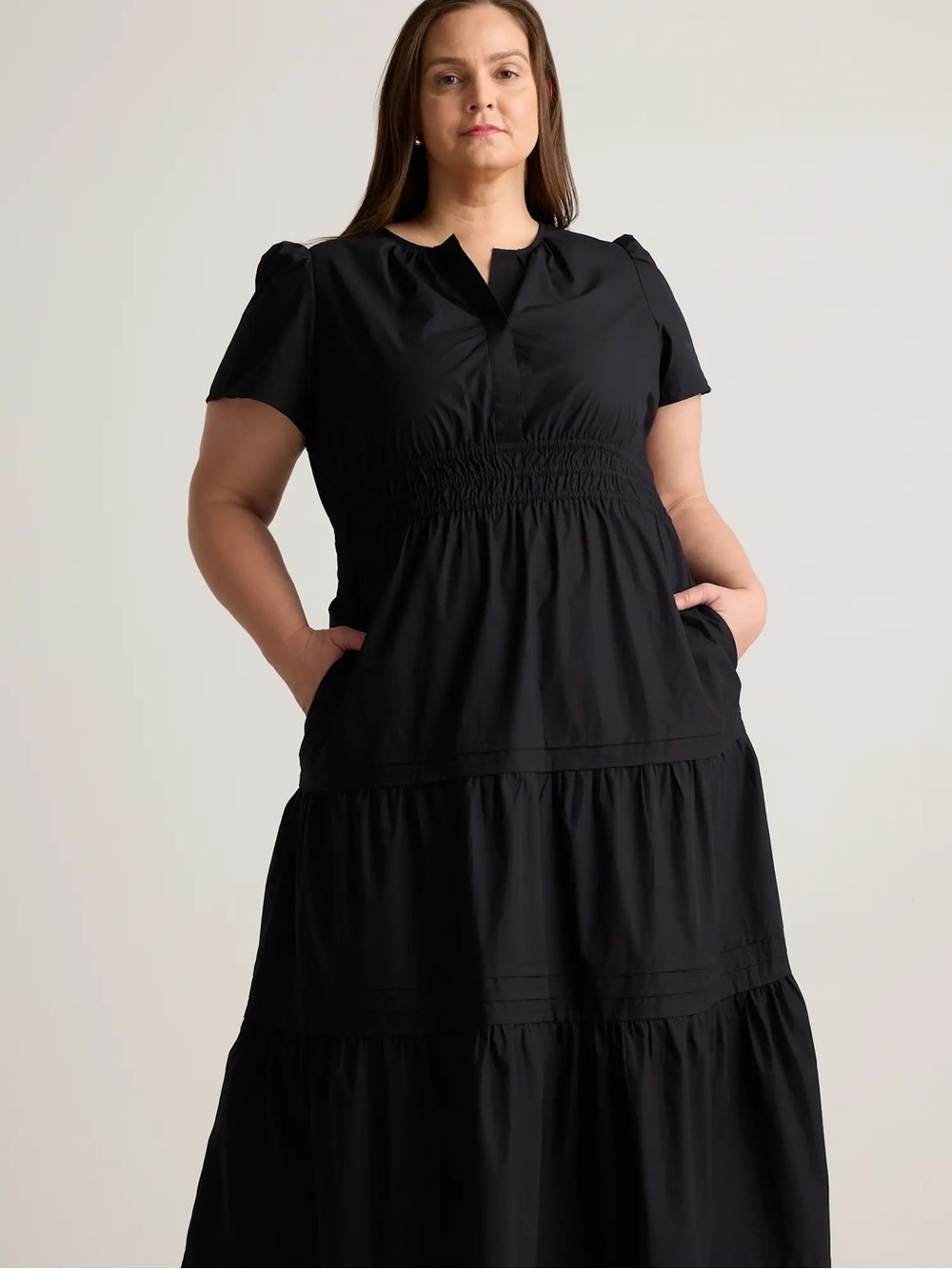 Quince Black Short-Sleeve Tiered Maxi Dress